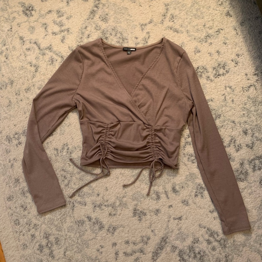 Fashion Nova Brown Wrap Ruched Blouse